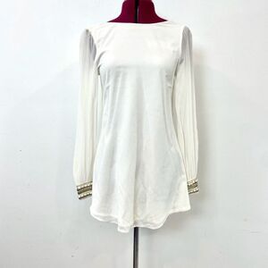 GUESS by Marsiano SILK  Ivory Cream Embellished Long Sleeves Tuniv Top Sz Small